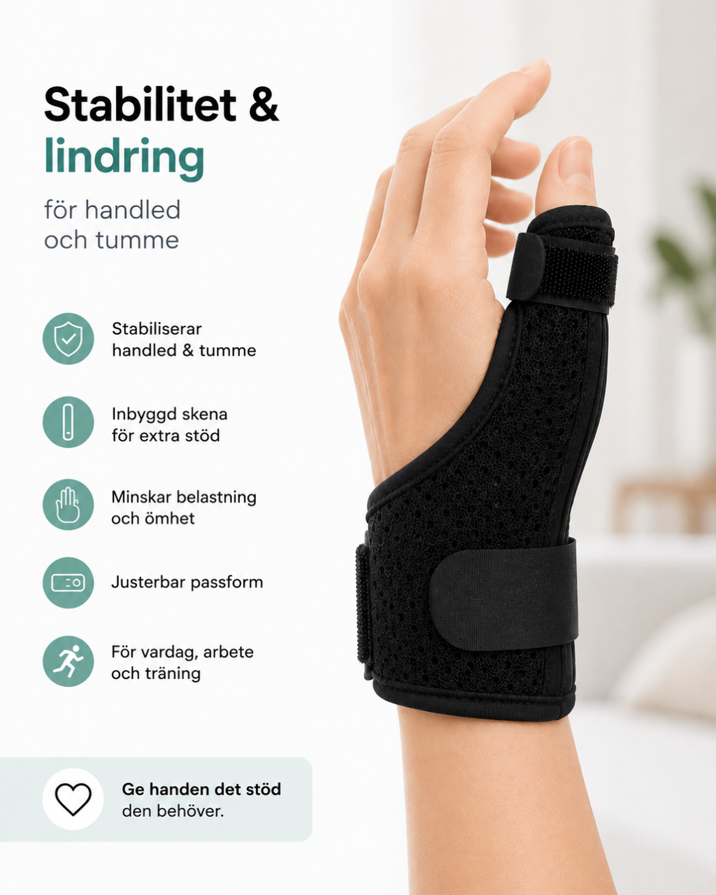 Justerbart Handleds- & Tumstöd för Smärta & Stabilitet