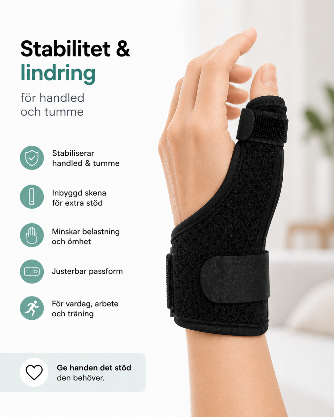 Justerbart Handleds- & Tumstöd för Smärta & Stabilitet